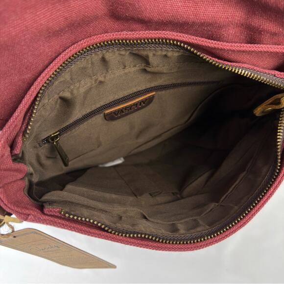 NWT VASCHY Small Messenger BagVintage Canvas Leather Crossbody Burgundy - Picture 6 of 9
